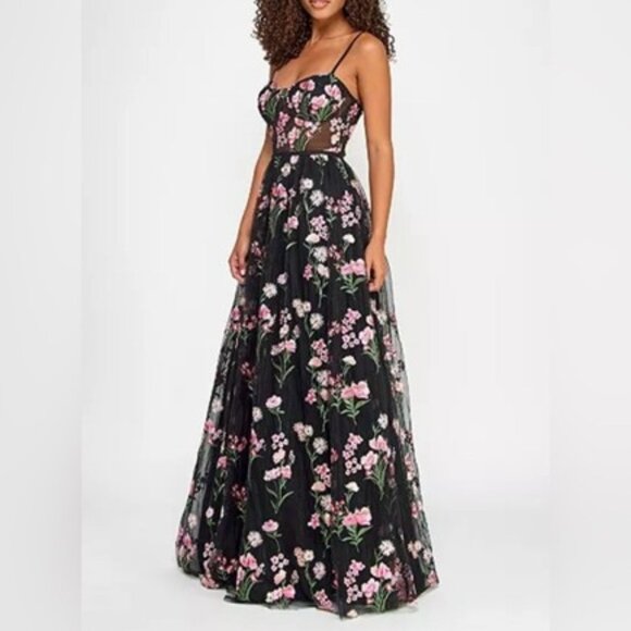 City Studios Juniors Floral-Embroidered Tulle Gown Size 9 - Picture 1 of 2